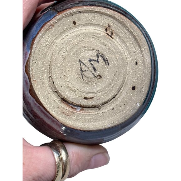 VTG Stoneware Vase With Blues Pink Natural Glaze Handcrafted Signed - Picture 5 of 7